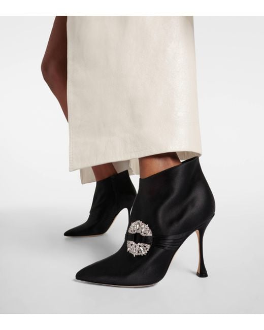 Manolo Blahnik Black Prabina 105 Embellished Ankle Boots