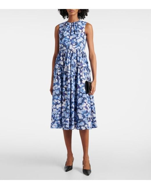 Erdem Blue Floral-Applique Ruffled Cotton Cocktail Dress