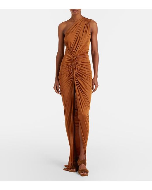 Rick Owens Brown Lilies Avra Ruched One-Shoulder Gown