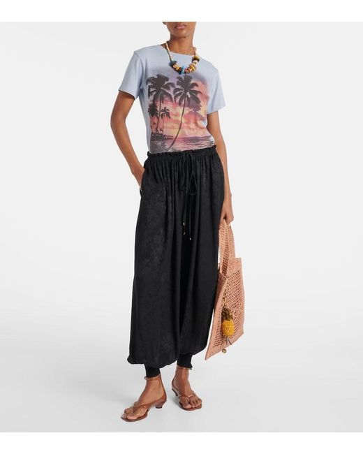 Chloé Black Silk Jacquard Wide-Leg Pants