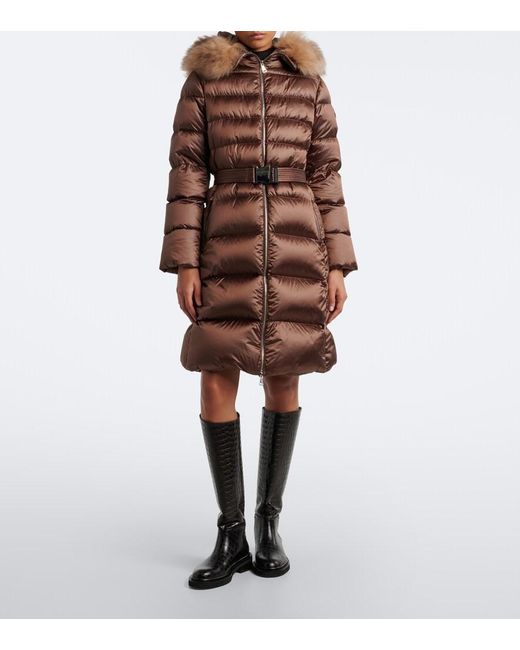 Moncler Brown Shearling-Trimmed Down Coat