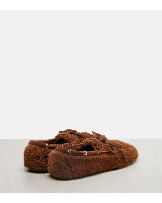 Miu Miu Brown Suede-Trimmed Shearling Boat Shoes