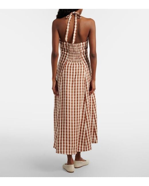 Faithfull The Brand Metallic Marais Gingham Halterneck Linen Midi Dress
