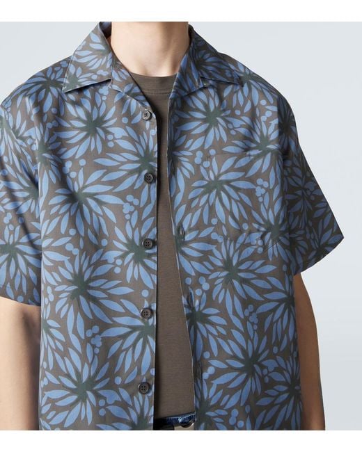 Prada Blue Printed Cotton And Silk Bowling Shirt for men