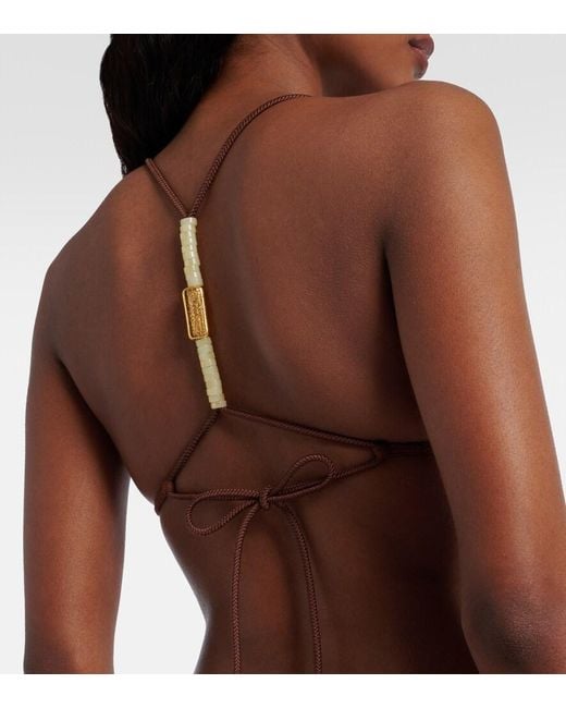 ViX Brown Harper Beaded Triangle Bikini Top