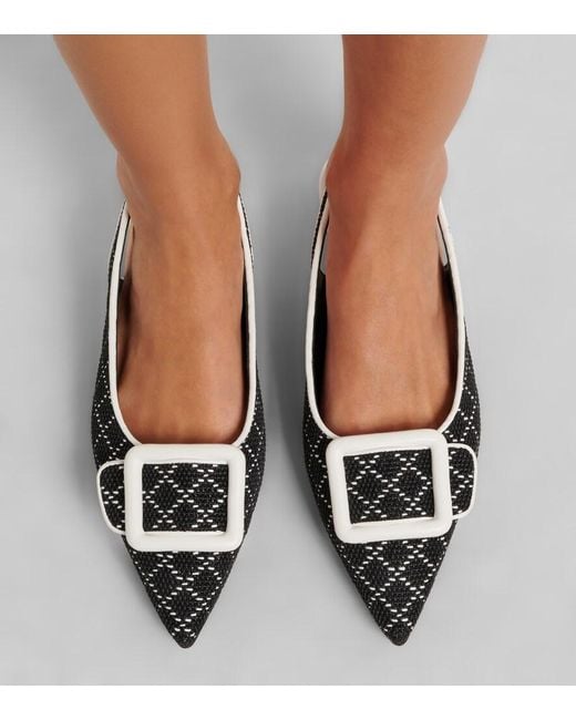 Manolo Blahnik Black Maylura Raffia-Effect Slingback Flats