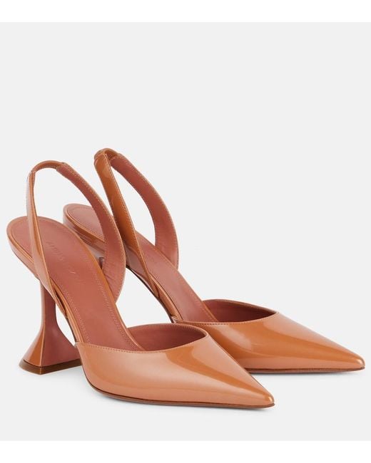 AMINA MUADDI Brown Holli Sling 95 Patent Leather Pumps