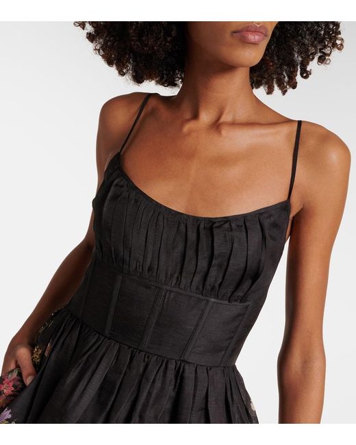 Vestido corto Natura de lino y seda Zimmermann de color Black