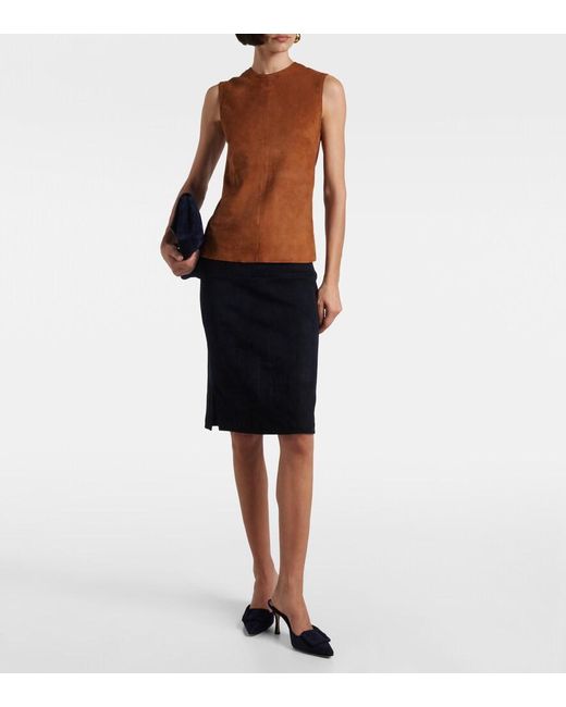 Stouls Blue Gin Suede Pencil Skirt