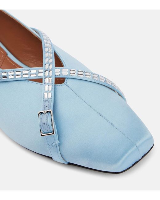 D'Accori Blue Cara Embellished Satin Ballet Flats