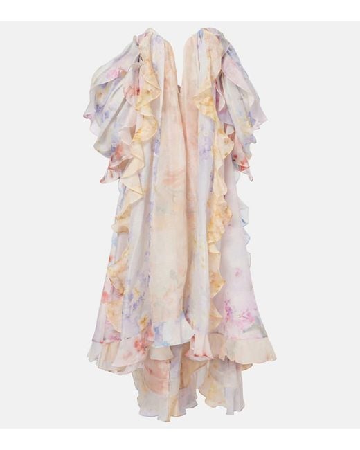 Zimmermann Pink Crush Linen And Silk Organza Maxi Dress