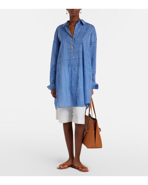 Totême  Blue Embroidered Cotton-Blend Shirt