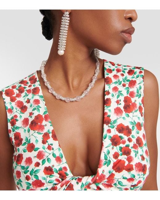 Magda Butrym Natural Embellished Necklace With Rose Quartz