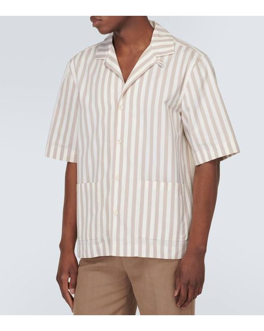 Camicia in popeline di cotone a righe di Lardini in White da Uomo