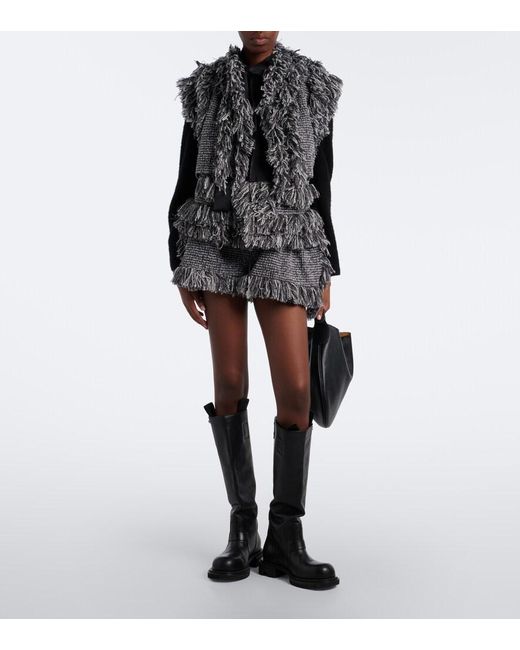Sacai Gray Fringed Wool-Blend Tweed Vest