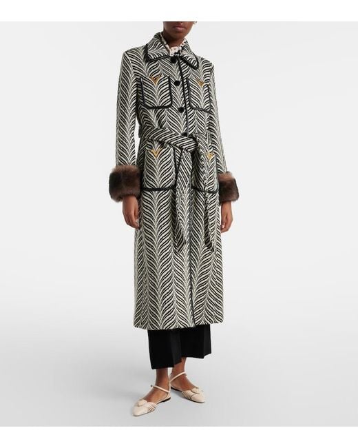 Valentino Gray Vgold Shearling-Trimmed Wool-Blend Coat