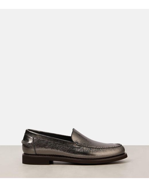 Brunello Cucinelli Black Loafers Aus Metallic-Leder