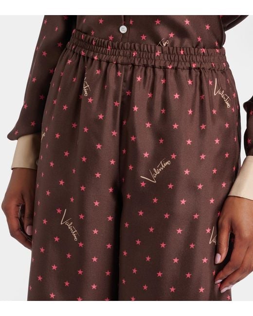 Valentino Brown Printed Silk Twill Palazzo Pants