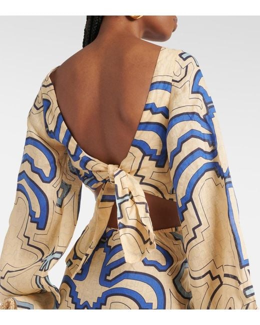 Johanna Ortiz Blue Linen Midi Dress