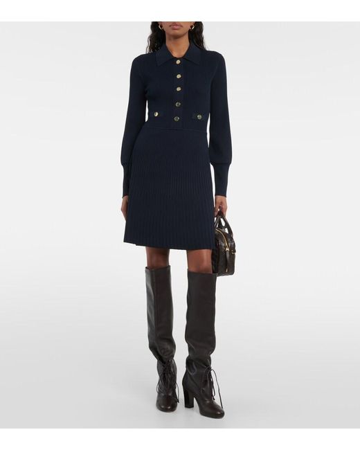 Veronica Beard Blue Lauper Puff-Sleeve Sweater Dress