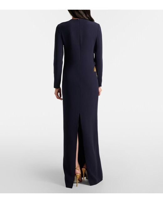 Costarellos Blue Nevina Crystal-Embellished Crepe Gown