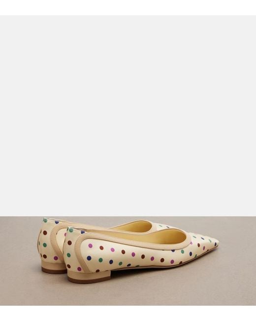 Manolo Blahnik Natural Filotas Leather-Trimmed Polka-Dot Ballet Flats