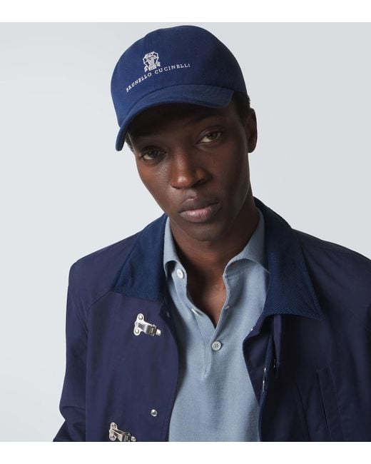 Brunello Cucinelli Blue Canvas Baseball Cap for men