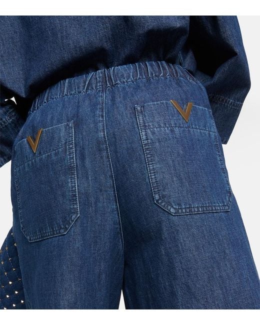 Valentino Blue High-Rise Chambray Wide-Leg Jeans