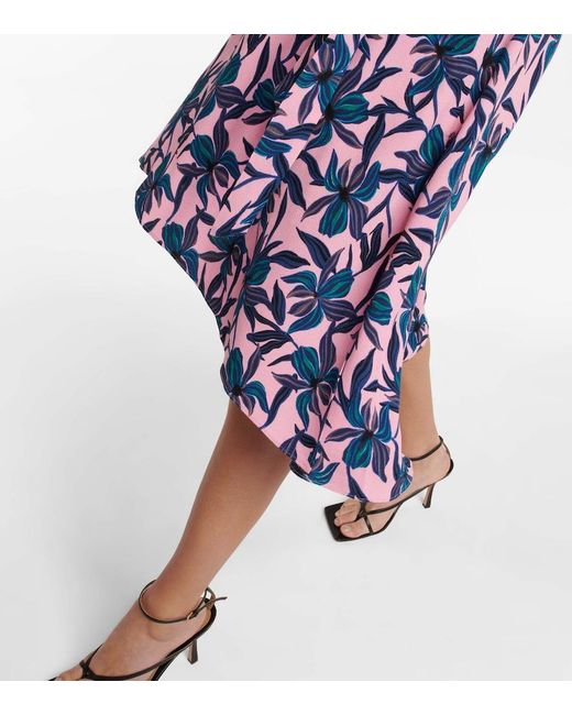 Diane von Furstenberg Blue Floral Printed Midi Dress