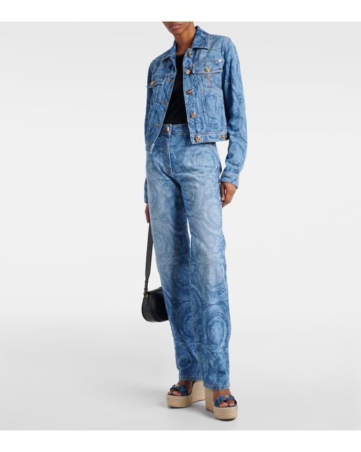 Versace Blue High-Rise Straight Jeans Barocco