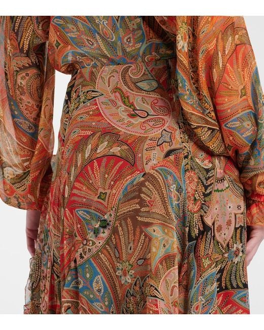 Etro Brown Printed Silk Maxi Skirt