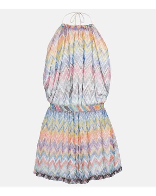 Missoni Blue Zig Zag Metallic Knit Playsuit