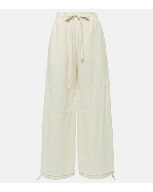 Acne White Weite Mid-Rise-Hose aus Baumwolle und Leinen