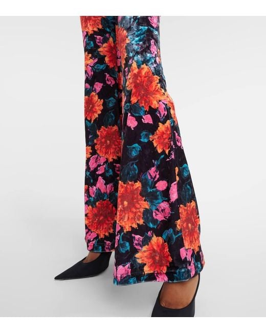 ROTATE BIRGER CHRISTENSEN Floral Velvet Flared Pants