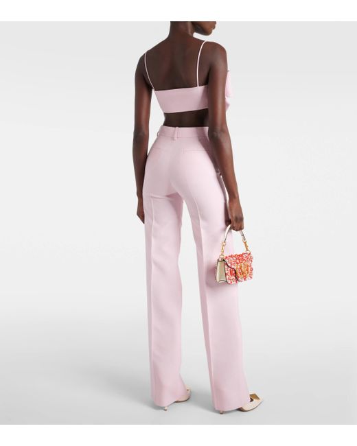 Valentino Pink Wool And Silk Wide-leg Pants