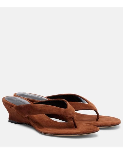 Le Monde Beryl Brown Micro Wedge Suede Thong Sandals