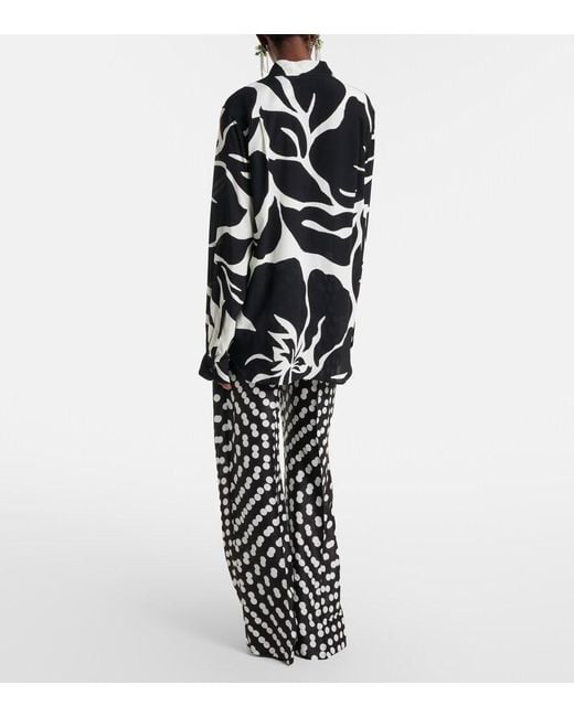 Dries Van Noten White Polka-Dot Silk Wide-Leg Pants