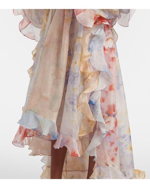 Zimmermann Pink Crush Linen And Silk Organza Maxi Dress