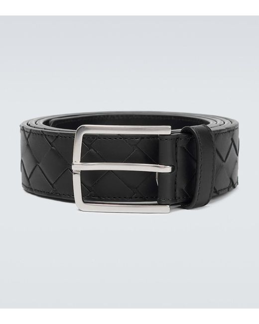 Bottega Veneta Black Intrecciato Leather Belt for men