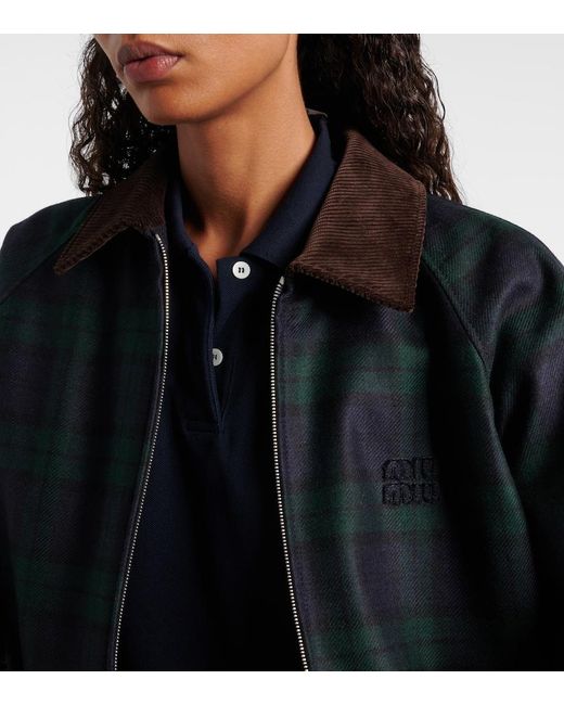 Miu Miu Black Plaid Virgin Wool Twill Blouson Jacket