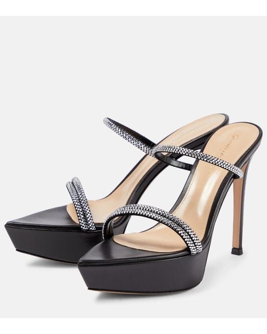 Gianvito Rossi Black Embellished Leather Platform Sandals