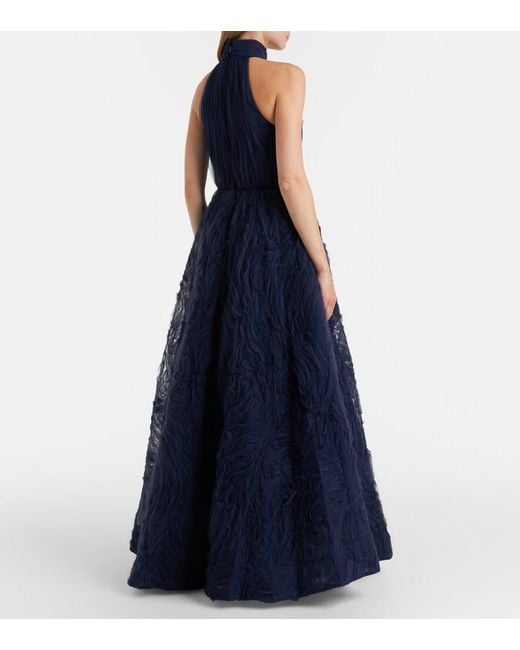 Rebecca Vallance Blue Jasmine Pleated Tulle Gown