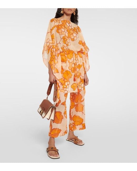 Etro Orange Printed Ramie Pants