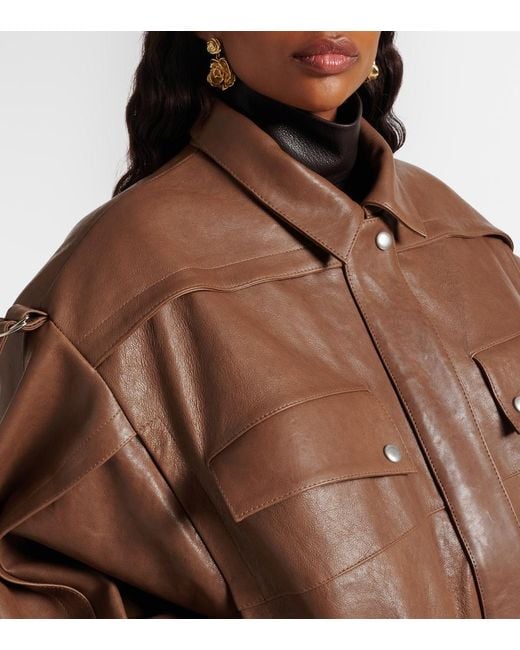 Magda Butrym Brown Belted Oversized Leather Jacket