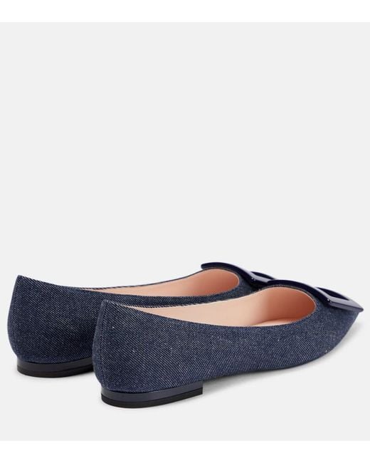 Roger Vivier Blue Gommettine Ball Denim Ballet Flats