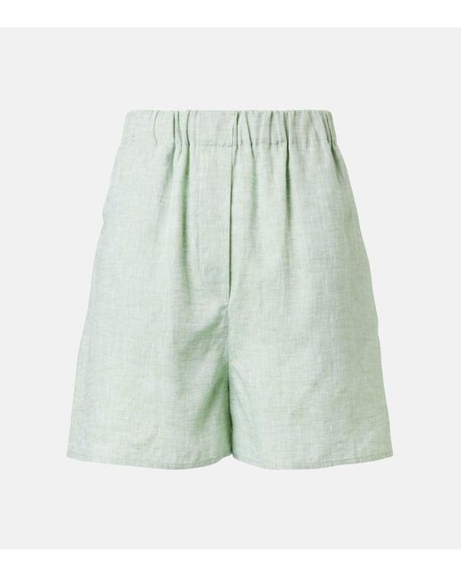 Loro Piana Green Angelo High-Rise Linen Bermuda Shorts