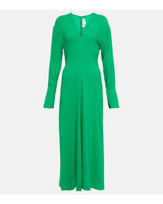 Victoria Beckham Green V-Neck Crepe Midi Dress