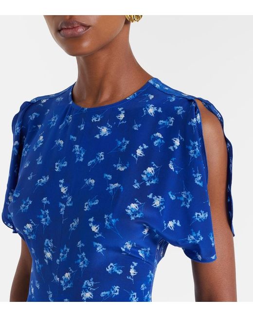 Victoria Beckham Blue Bela Floral Gathered Silk Midi Dress