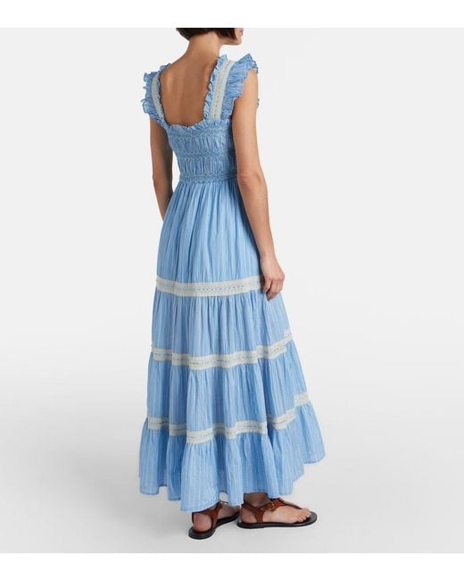 Rixo Blue Aubrie Lace-Trimmed Cotton Midi Dress