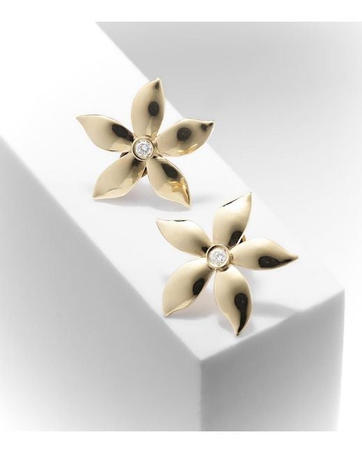 Ileana Makri White Waterfall Flower 18Kt Earrings With Diamonds